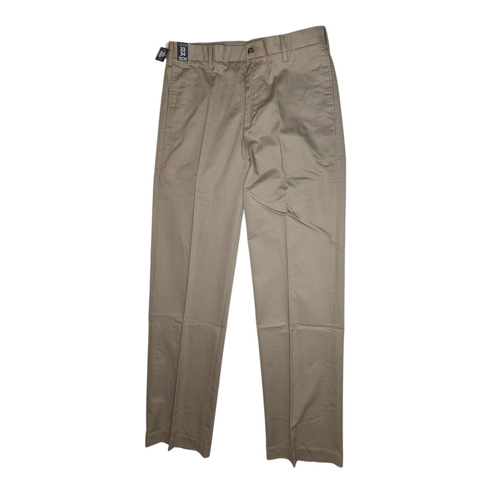 IZOD Pants Mens 33x34 Khaki Madison Chino Slim Fit Flat Front SportFlex No Iron